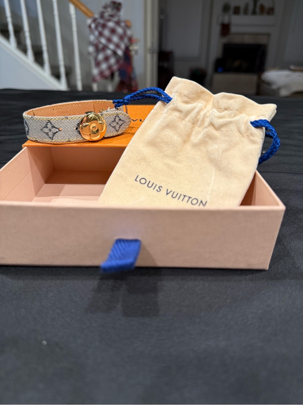 Louis Vuitton Mini Lin Monogram Good Luck Wish Bracelet Gold Flower Clasp - Picture 2 of 16